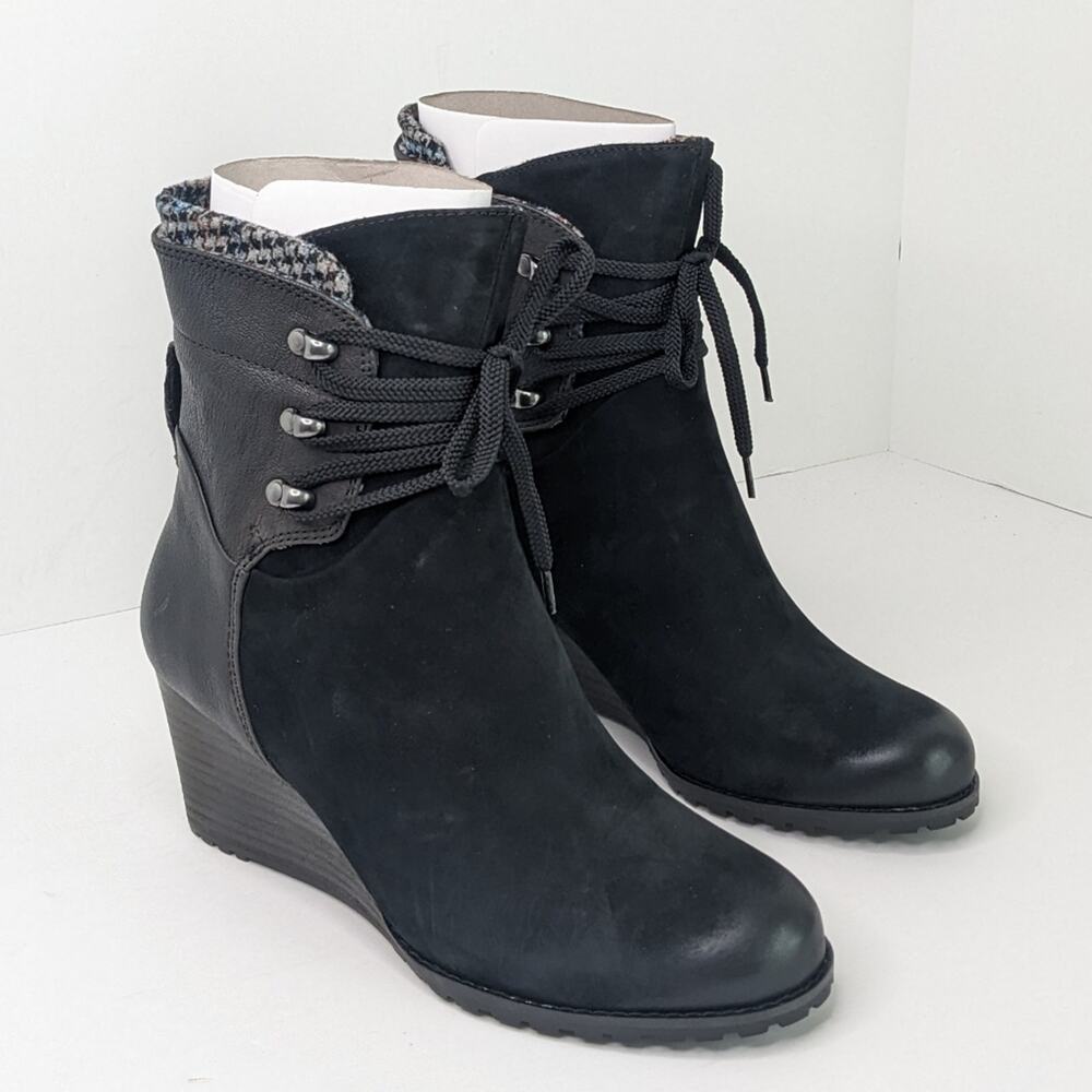 Rockport Cobb Hill Lucinda Lace Ankle Boots, Black Leather, Women's 8.5 Wide